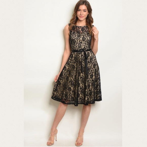 Black Nude Lace Party Event Dress Medium M New - Picture 2 of 3